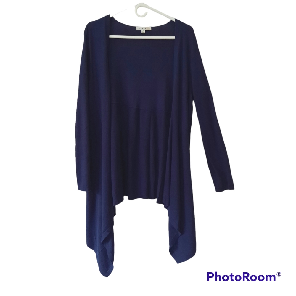Cabi Navy Cotton Cashmere Knit Cardigan Open Front Waterfall Womens Size Medium